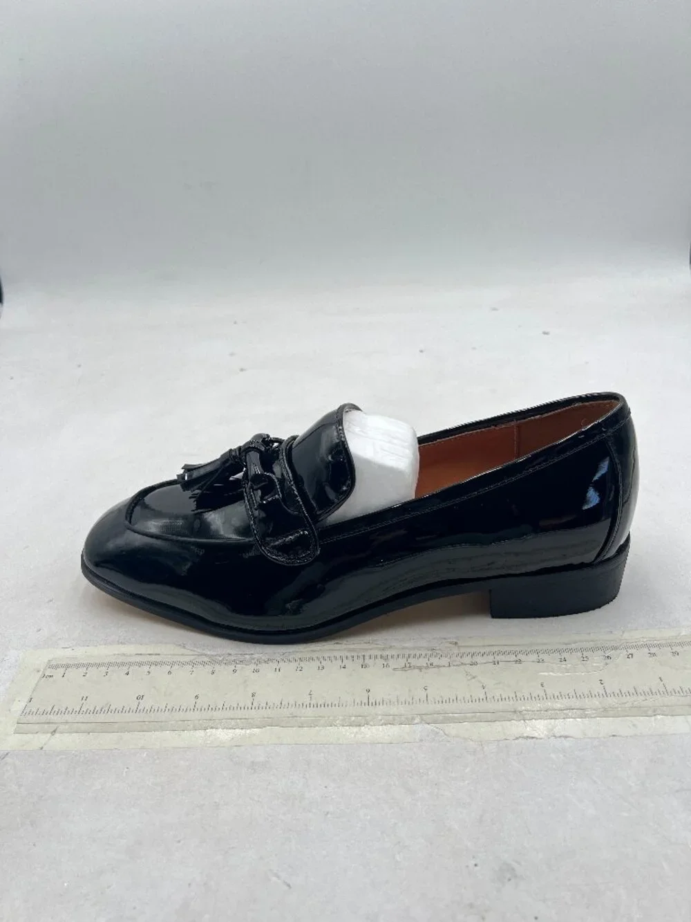 FOWT Black Men Glossy Square Toe Tassels Decor Loafers Low Heel Slip On Shoes